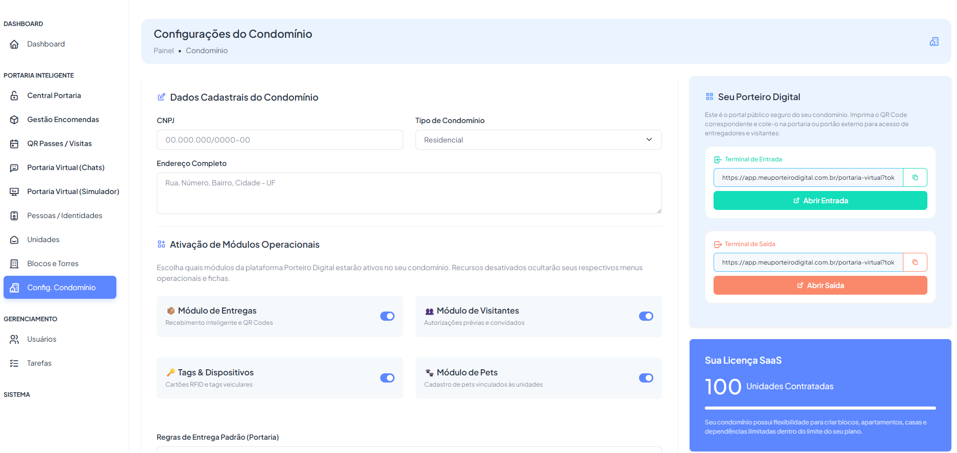 Configurações da Unidade